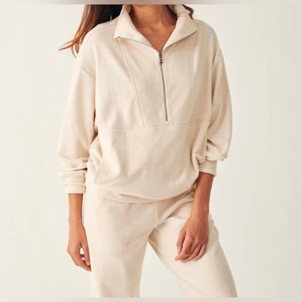 FAHERTY Legend Lounge Half Zip Pullover Beige Sweatshirt Women's XS